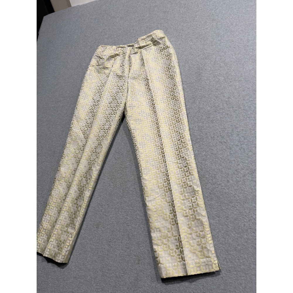 Sigrid Olsen Silk Blend Jacquard Geometric Suit Champagne Shiny Blazer 6 Pants 4 - Picture 16 of 16